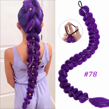 32 Zoll geflochtener lila synthetischer Pferdeschwanz mit Glitzerhaar-Perücke, Super-Extensions, glänzendes