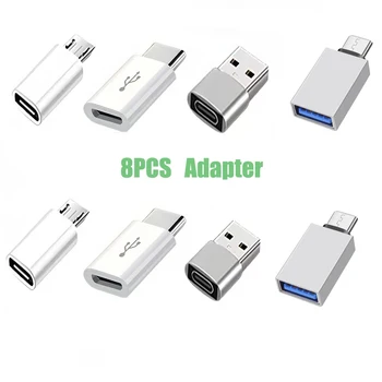 8er-Pack USB-C-Buchsenadapter-Set USB-A auf USB-C Micro-USB auf Typ-C Konverter für Autoladegerät Laptop Handy