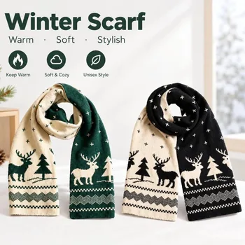 Winter Warmer Schal für Damen und Herren, Hirsch-Elch-Motiv, Doppelseitiger Strickschal, Warmer Winddichter
