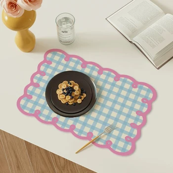 Esszimmer-Tischsets, Dopamin-Gitter, ölbeständig, wasserdicht, PU-Leder, Tischset, hitzebeständig