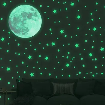Leuchtende Mond- und Sterne-Wandaufkleber, die im Dunkeln leuchten, Wandaufkleber, Schlafzimmer (103 Stück)