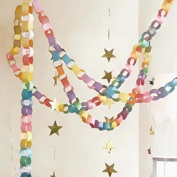 Bunte Papierketten-Girlanden mit Doppelseitigem Klebeband DIY Papierketten für Geburtstag Hochzeit (100 Stück)