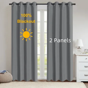 Moderner Verdunkelungsvorhang aus 100 % mit beschichtetem Futter, Vorhänge für Schlafzimmer (2 Stück)