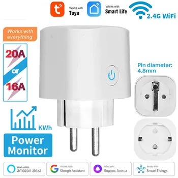 Smart stecker wifi steckdose eu 16a/20a mit power monitor timing funktion tuya smart life app arbeitet