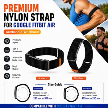 Bizepsband-Armband für Google Fitbit Air, Nylon-Armband/Handgelenksband, Fitness-Tracker-Ersatzband für Google