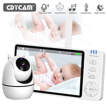 Video-Babyphone mit Kamera und Audio, 5-Zoll-Display, Babyphone ohne WLAN, ferngesteuerte Schwenk-, Neige