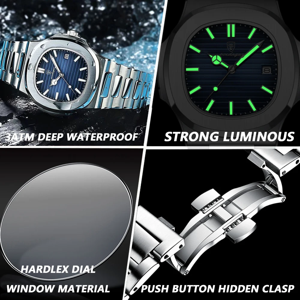POEDAGAR Platz Luxus Männer Armbanduhr Wasserdicht Leucht – Bild 5