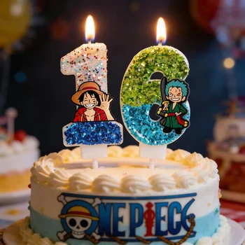 Beliebte One Piece Themen-Kerze Nummer 0-9 Luffy-Kerze Kuchendekoration Geburtstagsparty für Kinder Babyparty
