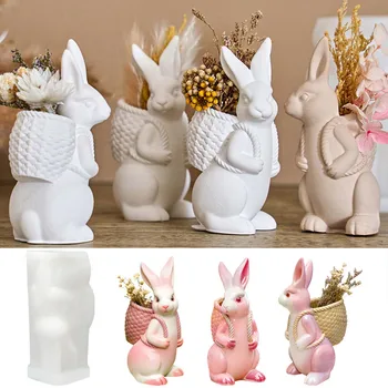 3D Osterhase Silikonform DIY Niedlicher Tierkorb Kaninchen Vase Ornamente Gussformen Home Gips Beton Handwerk