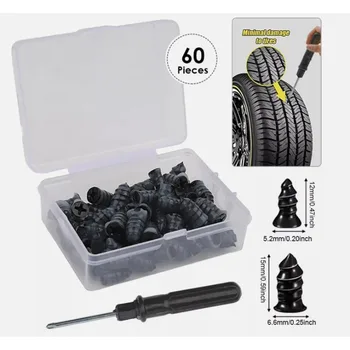 Reifenreparaturset mit Schraubendreher, Aufbewahrungsbox, DIY-Reparatur für flache Reifen, Auto (60 Stück)