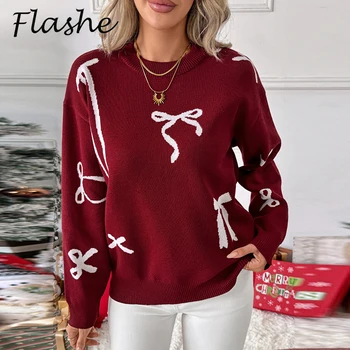 Weihnachten Pullover Frauen Casual O Hals Langarm Gedruckt Gestrickte Pullover Für Frauen Herbst Winter Jumper