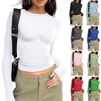 Vier Jahreszeiten Mode Senior Frauen T-shirt Langarm Crew Neck Solide Slim Fit T Damen Crop Top Täglichen