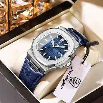 POEDAGAR Top Platz Mann Uhr Datum Wasserdicht Leucht Luxus Männer Armbanduhr Leder herren Quarz Uhren + Box