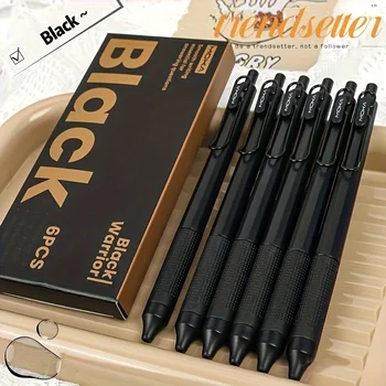 6er-Pack Einziehbare 0,5mm Feinspitzen-Gelstifte, Nicht Verschmierende Schwarze Tinte, Glattes Schreiben