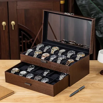 Multifunktionale Aufbewahrungsbox mit Walnussholzmaserung, Organizer für Uhren, Schmuck, Sonnenbrillen
