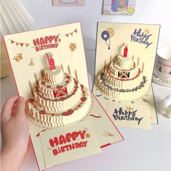 3D-Karte „Happy Birthday“, Weihnachtsgeschenkkarte, Geburtstagskuchen, Pop-Up-Gruß mit Umschlag