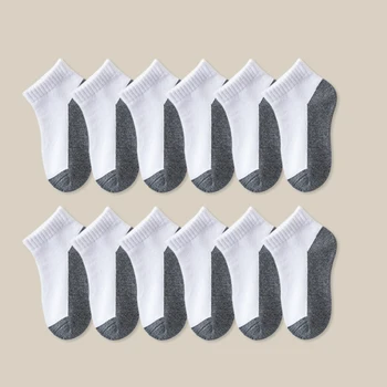 12 Paar einfache, kurze Socken für Kinder - weißes und graues Design, atmungsaktiv - geeignet für Jungen