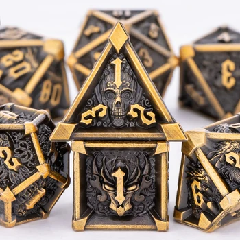 DnD Skull&Dragon Metallwürfel-Set, Metallwürfel mit scharfer Kante für Dungeons and Dragons, polyedrische