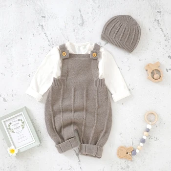 Baby Jungen Mädchen Stram pler Hüte Kleidung Mode ärmellose gestrickte Neugeborenen Riemen Overalls Outfits