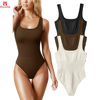 GUUDIA Gerippter Bauch-Overall, täglicher Shaper-Body, Lichtkontrolle, Kompresse, Bauchkontrolle, offener