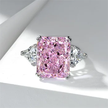 Luxus Geometrische Großen Quadratischen Stein Ringe Für Frauen Silber Farbe Charme Rosa Gelb Zirkon Hochzeit