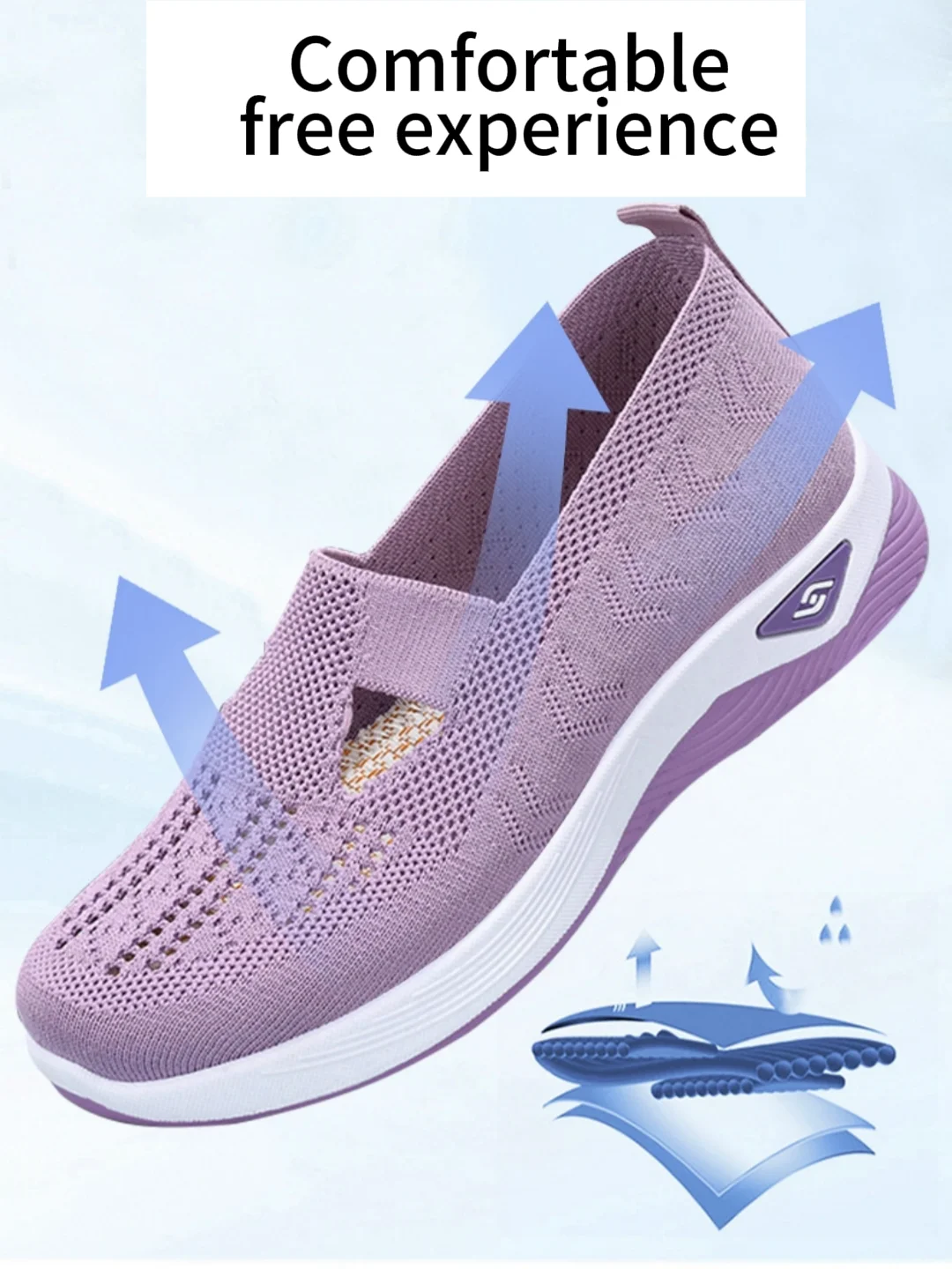 Damenschuhe, einfarbig, atmungsaktive Sneakers, lässige – Bild 2