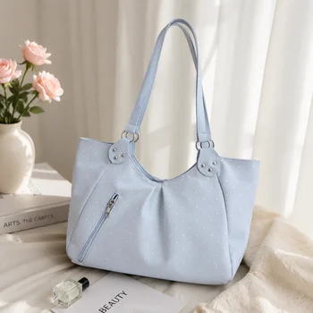 Schulter-Tragetasche Koreanischer Polka-Dot-Stil Retro Niedliche Reißverschluss-Tasche Vintage Große Kapazität