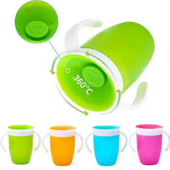 360 Grad drehbarer Baby-Lerntrinkbecher mit Doppelgriff, Klappdeckel, auslaufsichere Silikon-Wasserbecher