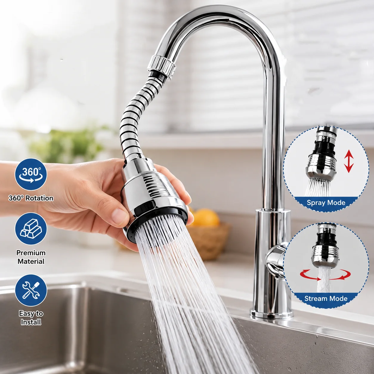 Küchen-Edelstahl-Wasserhahn-Sprühvorrichtung, wassersparend – Bild 2