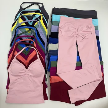Yoga-Leggings-Set für Damen, rückenfreies Tanktop, High-Waist-Scrunch-Gym-Anzug, Fitnesskleidung (2 Stück)