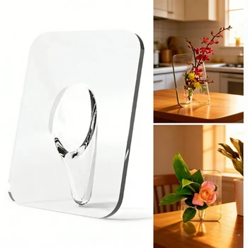 Moderne Transparente Acryl-Rahmen-Vase, Dekorativer Fotorahmen-Blumenstraußhalter für Schreibtisch