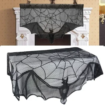 Halloween Dekoration Fledermäuse Tischdecke schwarze Spitze Spinnennetz Vorhänge für Lampen schirm Kamin