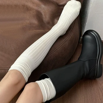 Frauen Lange Socken Kaschmir Frauen Boot Solide Wolle Oberschenkel Strumpf Dünne Casual Baumwolle Über