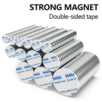 Superstarker Neodym-Magnet mit doppelseitigem Klebeband, runder NdFeB N35-Magnet, starker Permanentmagnet
