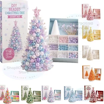 Traumhaftes Perlen-Weihnachtsbaum-DIY-Bastelset, mehrfarbiges Pastell-Weihnachts-Tischornament-Bastelset