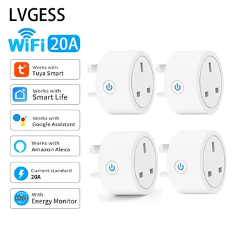 20A Tuya Smart Steckdose WiFi UK Stecker 3pin Adapter Hause Alexa Sprachsteuerung Mit Energie Überwachung