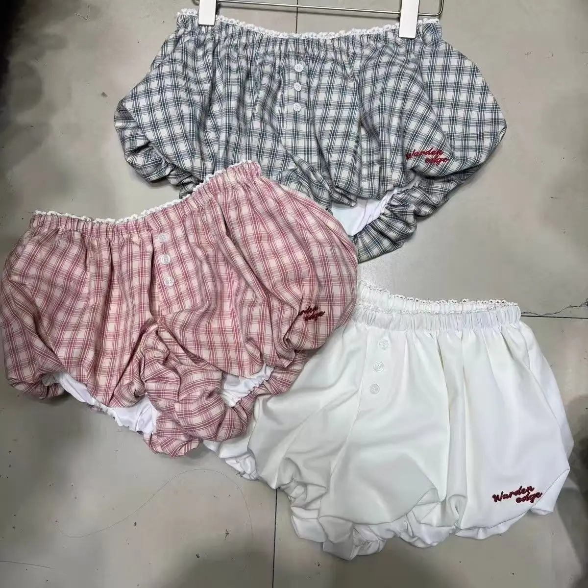 Damen Plaid Bubble Shorts Elastische Taille Bloomer Shorts
