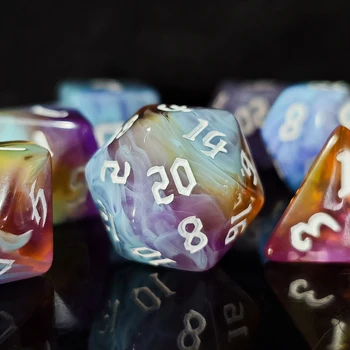 Nebula Swirl Polyedrisches Würfelset - Goldgefärbte TTRPG-Würfel Ethereal Swirl Würfel: 7-teiliges Set