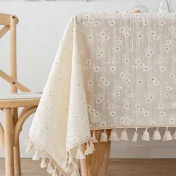 Kleines Gänseblümchen-Tischtuch aus Baumwolle im koreanischen Stil, Teetischdekoration, rechteckige Tischdecke