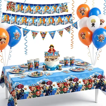One Piece Geburtstagsparty-Dekorationsset Einweg-Tischgeschirr Tischdecke Servietten Ballon Kuchenaufsatz