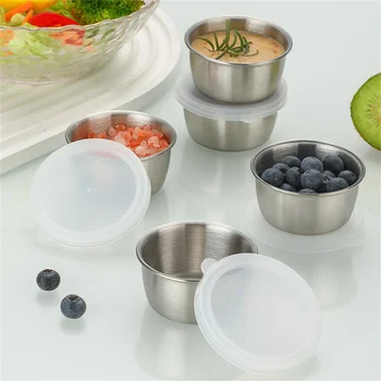Saucen-Gewürzbehälter aus Edelstahl 304, 40 ml, Saucenbecher, Silikonhülle, auslaufsicher, für Salat, kleine