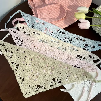 Mode Gestrickte Kopftuch Frauen Französisch Pastoralen Stil Dreieck Stirnband Handgemachte Häkeln Stirnband