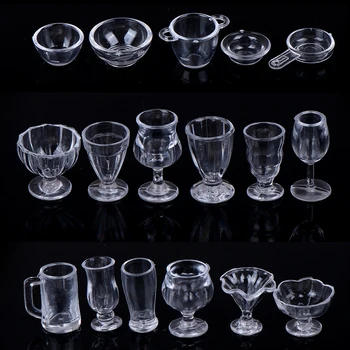 Mini Transparent Geschirr Spielzeug Trinken Tassen Teller Geschirr Miniaturen DIY Pretend Spielen (17 Stück)