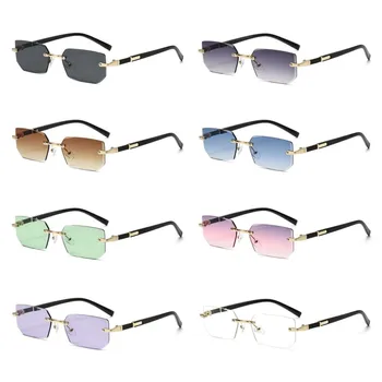 Randlose Schnittkante Rechteck Sonnenbrille Unisex rahmenlose Brillen Designer Mode Vintage quadratischen