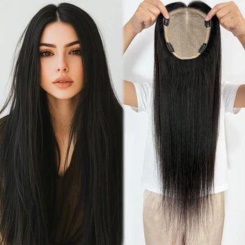 26-Zoll-Echthaar-Topper mit Clips in 16 x 18 cm, Seidenbasis-Topper für Frauen, echtes Remy-Haar, Toupet