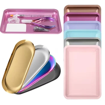 Edelstahl Kosmetik Ablage Maniküre Nail art Platte Pinzette Clippers Stift Container Platz Falsche Nägel