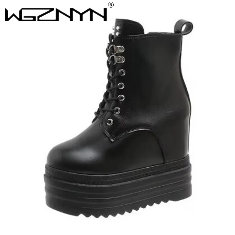 Marke Punk Stil Frauen 12CM Plattform Keile Stiefel Herbst