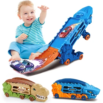Transportieren Sie Dinosaurier-Truck mit faltbarem Stehen. Verwandelt die gleitende Rennstrecke. T-rex. Beste