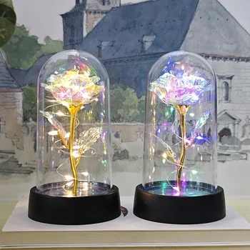 Künstliche Rosenblüten, Valentinstagsgeschenk für Freundin, ewige Rose, LED-Lichtfolie, Blumen