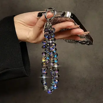 Bunte Handy-Lanyard-Kette, stilvoller Glitzer-Kristallperlen-Anhänger, Schlüsselanhänger, Schmuck